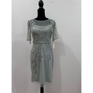 Papell Studio Beaded Cocktail Dress In Sage Green With Sequin Details size4